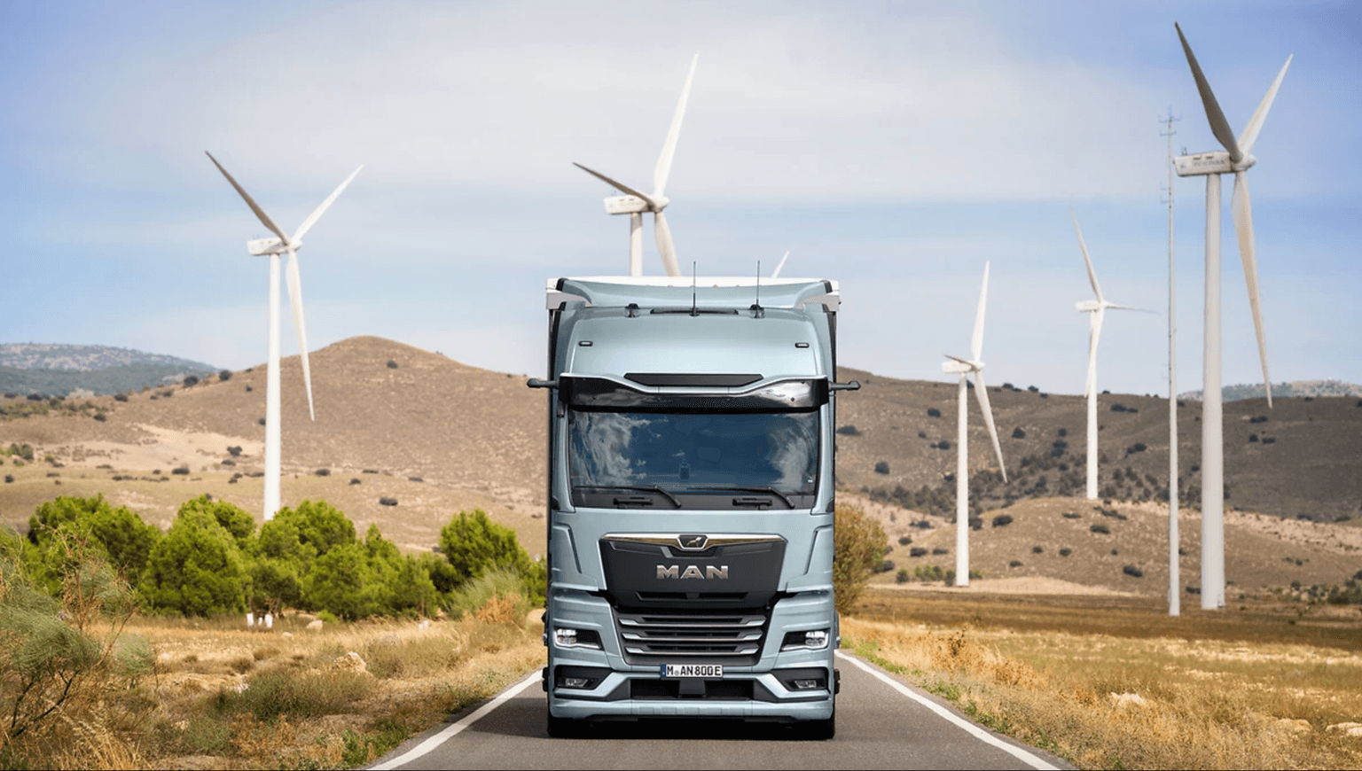 truck and wind turbines