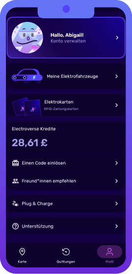 Profile screen of the Electroverse app