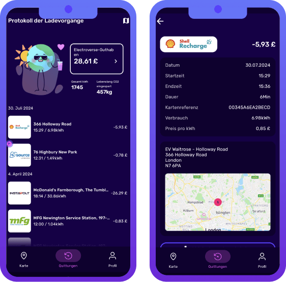 How to find your charging receipts and history in the Electroverse app