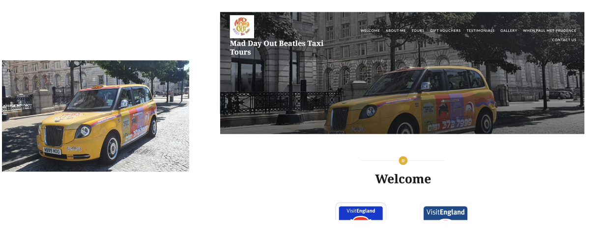 May day out beatles taxi tours logo and website