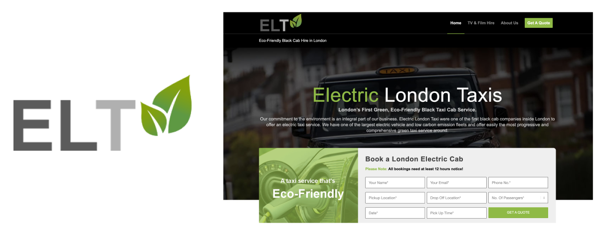 Electric London Taxi logo and website