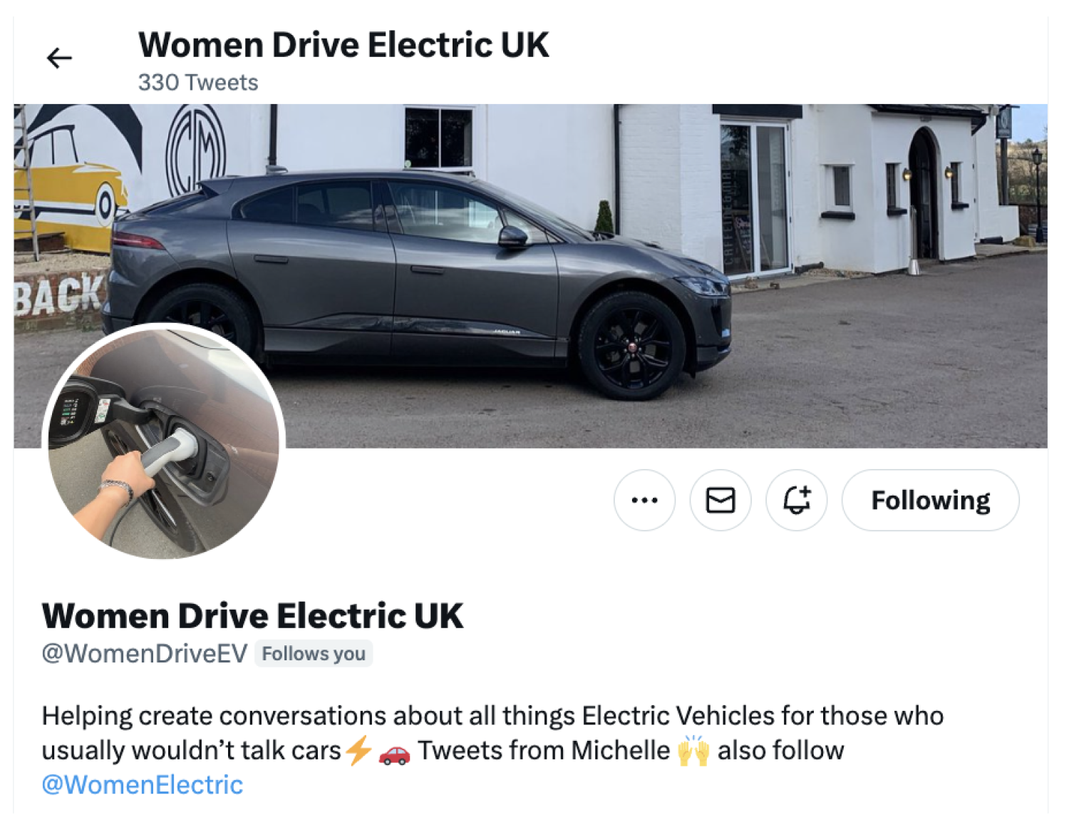 Women Drive Electric Twitter Screenshot