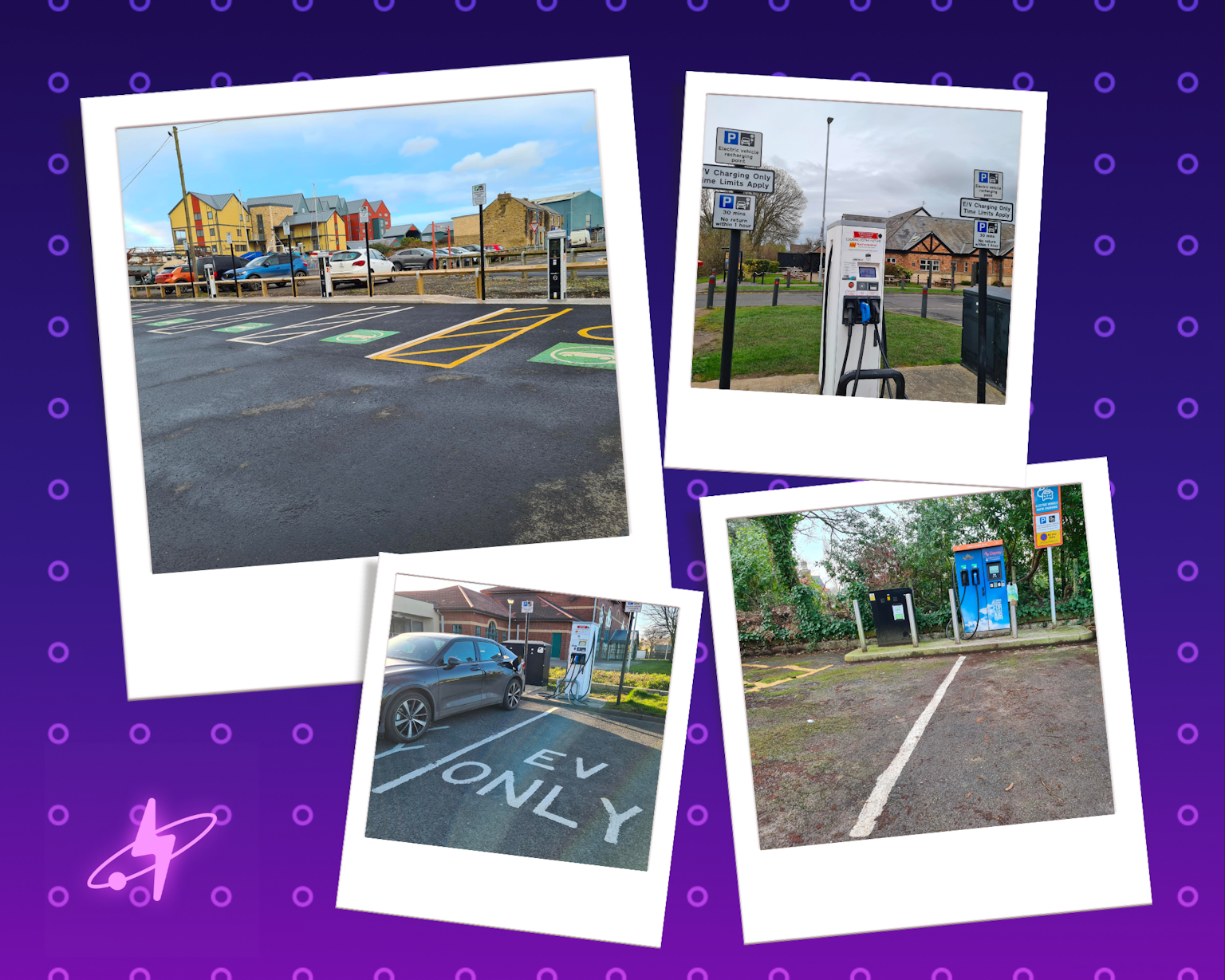 photo collage of ev charging points outside of London