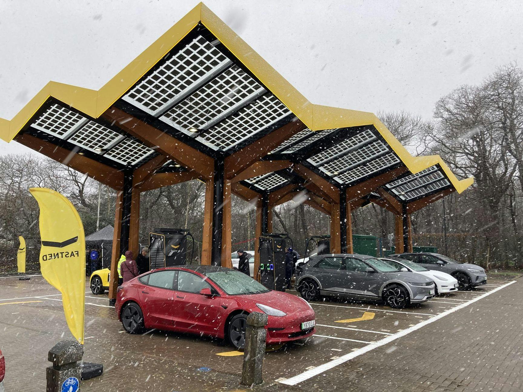 Fastned EV charging point in the rain