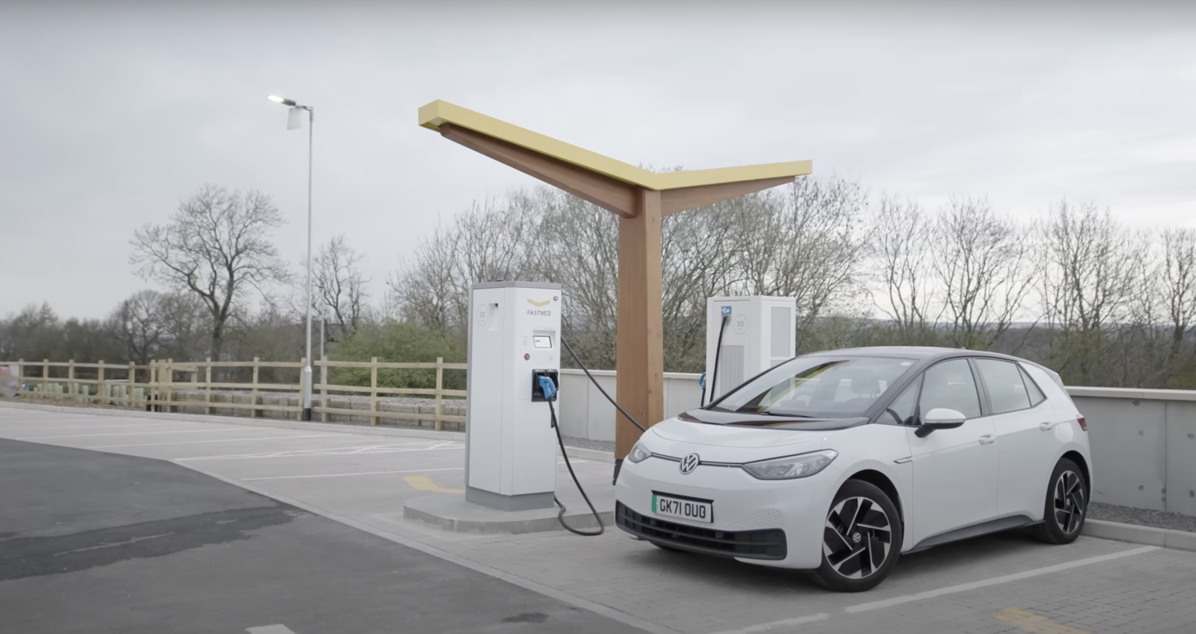 Image showing a Volkswagen ID.3 electric vehicle charging at a Fastned EV charging station