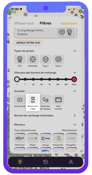 Octopus Electroverse app showing the filters screen
