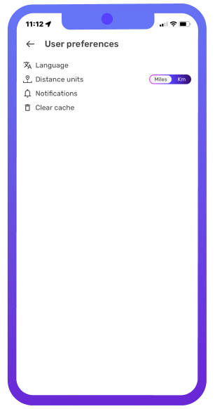 User preferences screenshot in phone screen