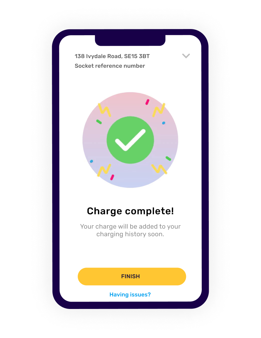 Electric Universe app showing the in-app charging process screen